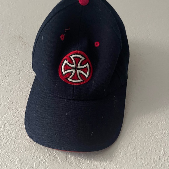 Navy Blue Hat With Red Lining And Cross Logo - Picture 4 of 6
